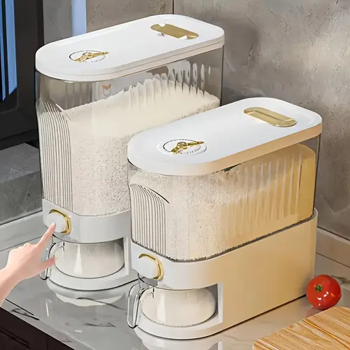 GHQ Rice Dispenser with Measuring Cup & Time Scale - 11.02LB/22.05LB Dustproof Stackable Durable Plastic Multi Compartment Design Food Storage Container for Kitchen Organization