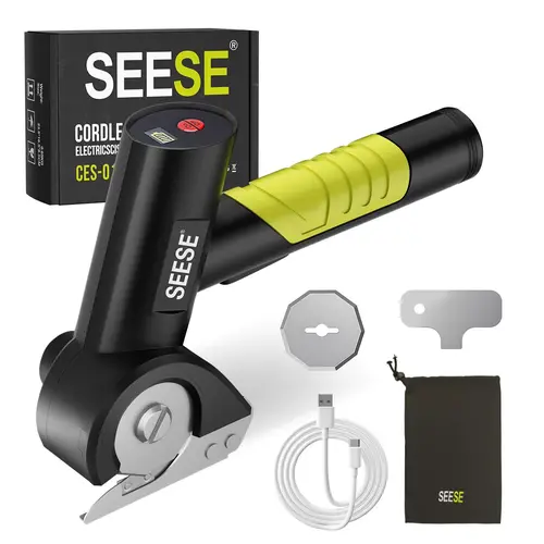SEESE Cordless Rechargeable Electric Scissors – Portable Electric Cutter for Fabric, Cardboard, Carpet & Leather, Sewing & Craft Cutting Tool backtoschool