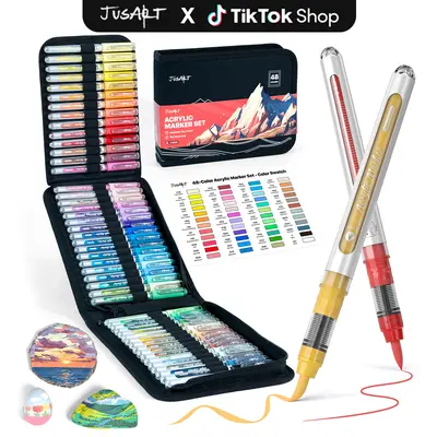 【Back to school shopping】JusArt 48 Colors Acrylic Paint Markers Set (Painting Bag), Waterproof Flexible Tip Acrylic Markers, Premium Paint Pens for Various Surfaces, Acrylic Paint Markers, Markers for Coloring, Art Supplies, Acrylic Marker