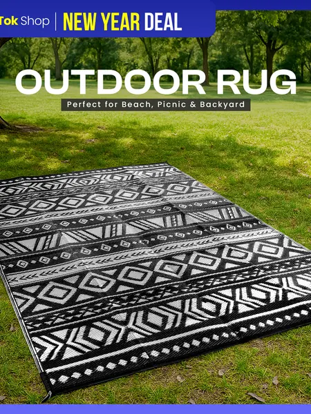 Utopia Home Waterproof Outdoor Rug - All-Weather Bi-Color Dual-Tone Picnic Mat for Patio, Camping, Outdoor/Porch Decor - 6x9, 9x12 ft in Black & White, Grey, Navy Reversible Plastic Straw Rug, Outdoor Decor