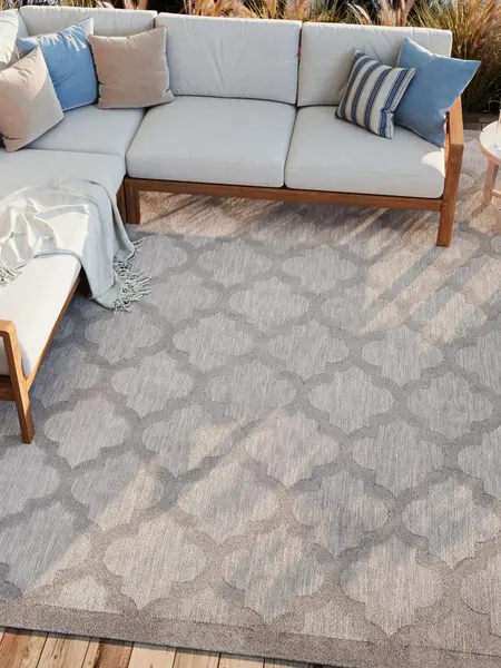 Nourison Trellis Outdoor Rug, Blue Geometric Rug, Yard Decor