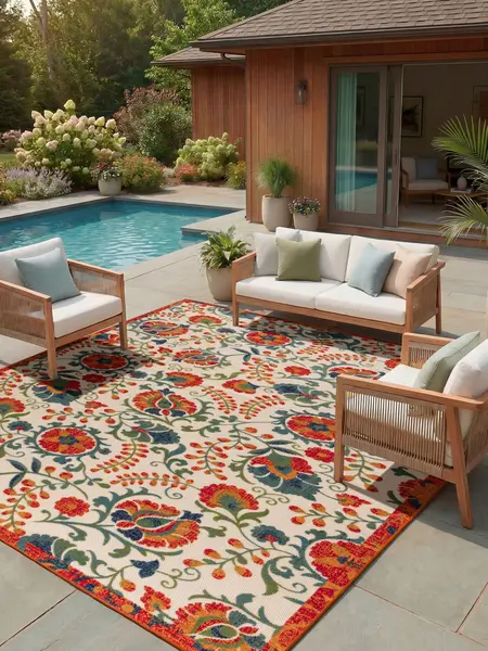 Nourison Area Rug, Floral Textured Decorative Outdoor Patio Rug with Flower Pattern for Outdoor Spaces