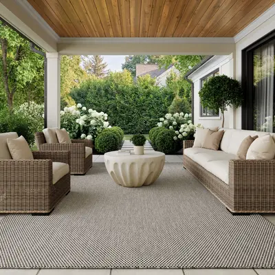 Nourison Courtyard Contemporary Rug, Modern Easy-Care Indoor/Outdoor Textile Carpet, Contemporary Rugs
