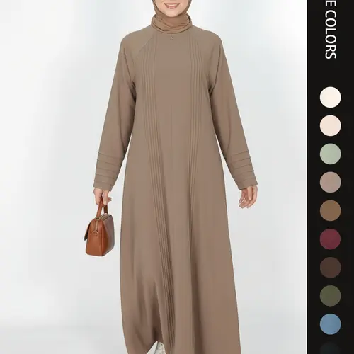 Elegant Simple Pleated Zipper Loose Fit Abaya, Modest Islamic Clothing for Women, Stylish Long Sleeve Dress, Perfect for Special Occasions