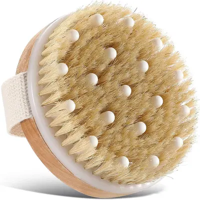 Dry Brushing Body Brush Set for Exfoliating, Cellulite & Lymphatic Drainage, Round Skin Scrubber with Long Handle Back Brush, Personal Care Accessory, Accessories