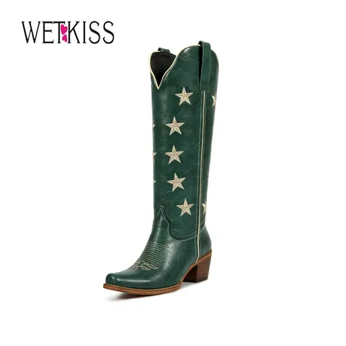 Wetkiss Star Embroidered Knee High Western Boots,Stylish Cowgirl Design with Chunky Heel,Women's Shoes,Women's Boots #WeeklyDeals#TikTokShopDealsforYouDays#DealsForYouDays#SummerWins