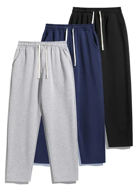 Men's Thermal Fleece Sweatpants, Baggy Straight-Leg Streetwear Joggers with a Relaxed Fit and Drawstring Waist for Fall & Winter