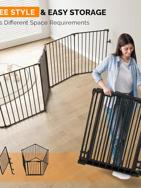 Configurable Walk-Through Baby Safety Gate Adjustable Metal Barrier/Fence for Toddler/Pet/Dog/Cat/Puppy – Ideal for Openings/Stairs/Doorways