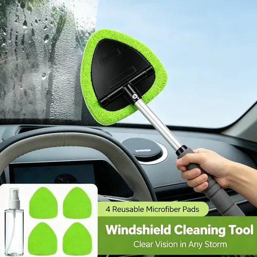Windshield Cleaning Tool and Extendable Handle,Car Window Cleaner with Microfiber Pads,Auto Glass Cleaning Tool for Interior Windshield, Automotive Cleaning Accessories Car Detailing Products summerwins