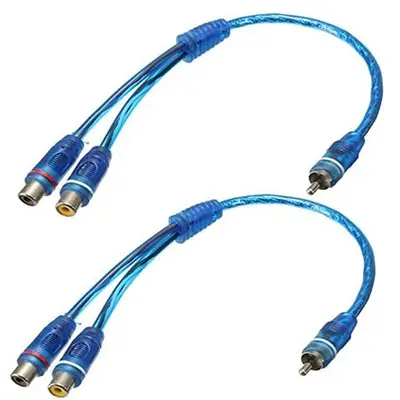 RCA Y Adapter Connector 2-Pack, 1 Male to 2 Female Car Auto Audio Splitter Cable, Blue, Computer & Office Accessories for Enhanced Sound Quality, Car Audio Setup, Car Accessories fathersdaygift
