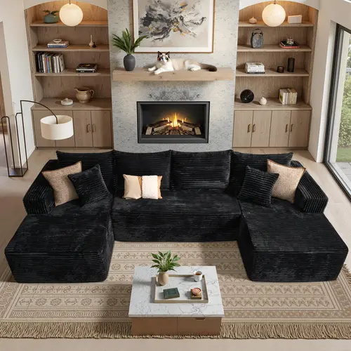 OOSWIFT 135" L/U Shaped Modern Boneless Couch Cloud Modular Sectional Sofa With Removable Ottomans & Chaise - Plush Corduroy ,Deep Seat, No Assembly Required for Living Room,Upholstered Couches,Christmas gift