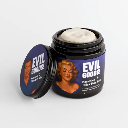 EVIL GOODS Magnesium Tallow Balm 4oz - Fast Nerve Pain Relief, Eases Burning & Tingling, Relieves Muscle Cramps & Tension, Improves Sleep, Soothing Coconut & Calendula Blend Moisturizers Shea