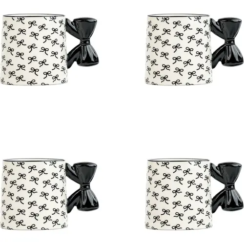 10 Strawberry Street Set of 4 Black Bow Mugs