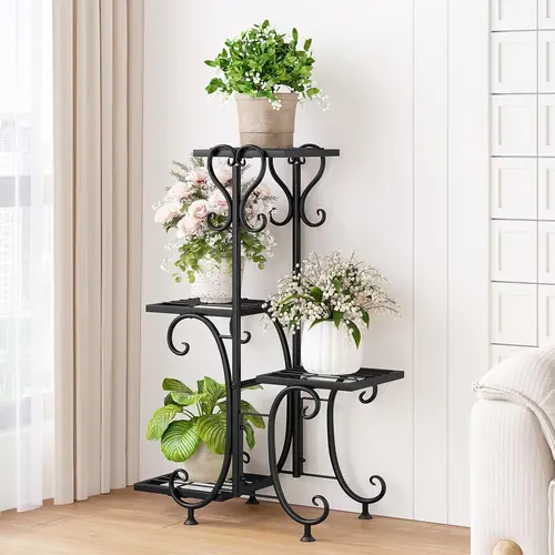 Metal Plant Stand 4 Tiers, Plant Rack Indoor and Outdoor Flower Pot Rack Display Stand- Wrought Iron Corner Multiple Planting Rack Organizer for Garden Patio Lawn Balcony Office and Store Display, Halloween Decoration Gift, Hanging Plant Holder summerwins