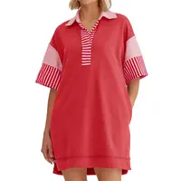 Wenrine Women's Polo V Neck T Shirt Dress Casual Summer Oversized Color Block Short Sleeve Sweatshirt Mini Dresses
