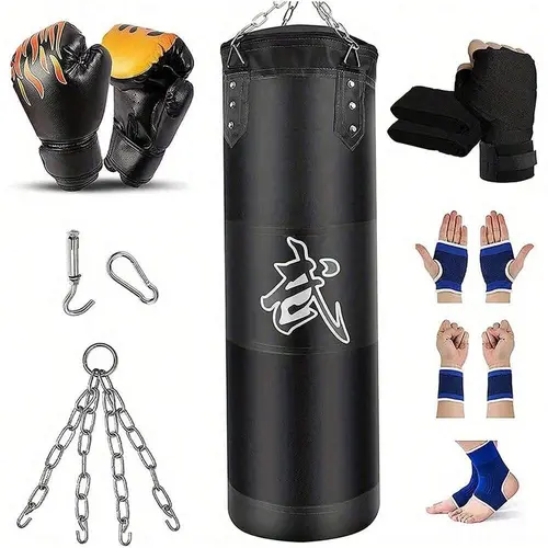 Premium Oxford Canvas Unfilled Heavy Punching Bag Set for Adults with Gloves, Wraps, Chain, Ceiling Hook – Home Gym, At Home Gym Equipment for MMA, Kickboxing, Karate,father'sdaygifts,campingessentials,campinggear