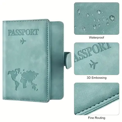 Multifunctional minimalist design, magnetic closure, RFID anti-theft map passport book, can hold bank cards, credit cards, ID cards, PU material synthetic leather map print passport bag