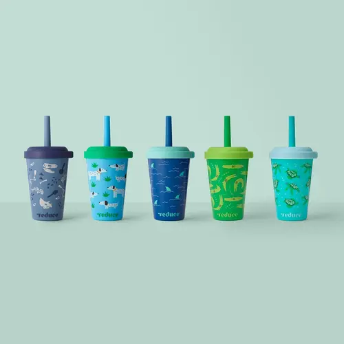 Reduce Gogos 12oz Kids Tumbler Pack - Spill Proof Cups with Straws, Stackable Reusable Toddler Drink Set