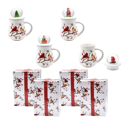 Temp-tations Set of (4) 16-oz Mugs with Snow Globe Lids & Gift Boxes