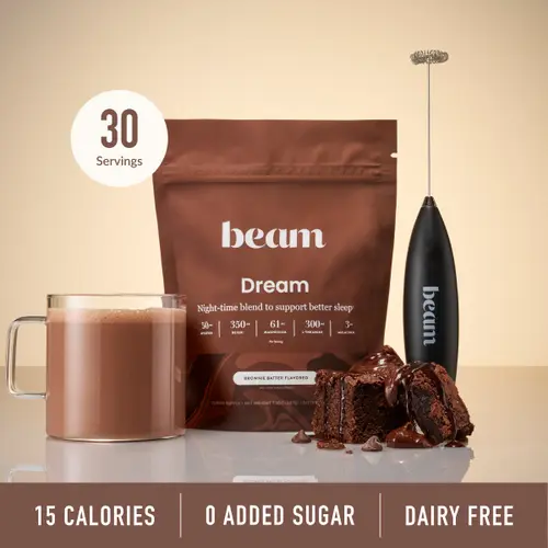Beam Dream Viral Nighttime Organic Hot Cocoa Beverage - 20-30 Servings/Bag, 5 Flavors (Brownie Batter, Peanut, Caramel), Melatonin Sleep Aid with L-Theanine & Magnesium, No Added Sugar