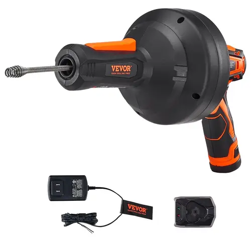 【Father's Day Gift】VEVOR 12V Cordless Electric Drain Auger Tools, 25FT Auto-Feed Plumbing Snake Drain Clog Remover with Power Drill for 3/4"-2" Pipes, 2.0Ah Battery & Charger Included