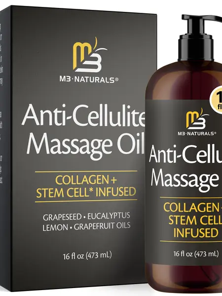 M3 Naturals Firming Body Massage Oil 16 Fl Oz with Collagen & Stem Cell – Helps Smooth The Appearance of Cellulite & Improve Skin Texture – Refreshing Aromatherapy Body Oil for Legs & Full Body -  Lemony Eucalyptus Scent