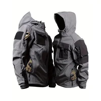 Men's Heavyweight Windproof Jacket Full-Zip Hooded Coat with Zipper Pockets Ideal for Hiking Camping Hunting Durable Outdoor Gear with Adjustable Windshield and Sturdy Design All-in-One Winter Jacket Versatile Casual Wear
