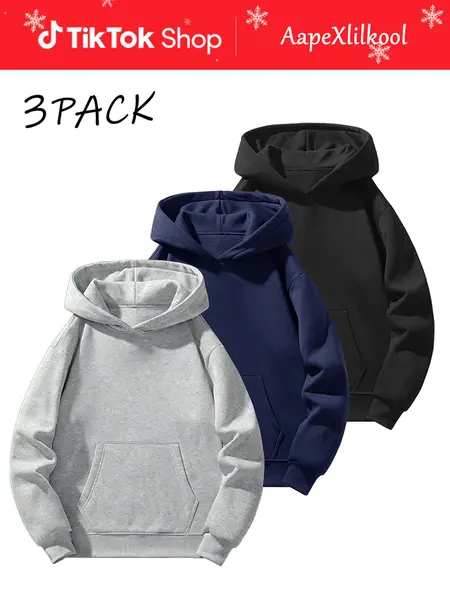 Men's Solid Color Essential Comfortable Hoodie - Autumn Winter Regular Fit Longsleeve Chic Preppy Tops, Daily Wear Fitted Beige Outfit, Guys' Father's Day Gift