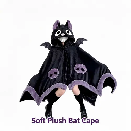 【summerween】1pc Unisex Bat Hooded Wearable Blanket Cape, Oversized Bat Sleeve Plush Thick Cloak, One Size Fits All, Perfect Holiday Gift