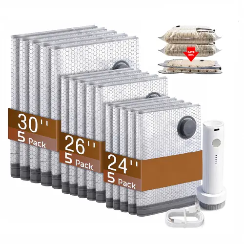 【Summer vibes】X7 Cordless Travel Vacuum Storage Compression Bag Organiser Set with Rechargeable Air Pump (15-Pack), 3 Sizes, 140L/Min Powerful Air Removal, Waterproof Reusable Bags for Travel, Carry-On Suitcases