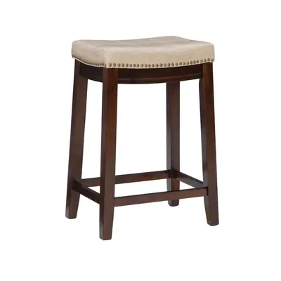 Claridge Leather Saddle Counter Height Barstool Beige - Linon
