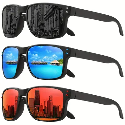 3 Pairs Polarized Glasses for Men & Women (Black, Blue, Red) - UV400 Protective Lenses, Anti-Glare 3-Lens Sports Eyewear, Lightweight Durable Biking Sunglasses, Bike Shades, Womens Sunglasses for Running, Driving,summerwins,father'sdaygifts,campingessenti
