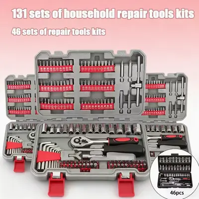 【FathersDayGift】131pcs Home Repair Tool Set  All-in-One Hand Tool Kit with Socket Wrench, Hex Keys & Screwdriver Bits – Perfect for Home, Auto Repair, DIY Projects & Everyday Fixes