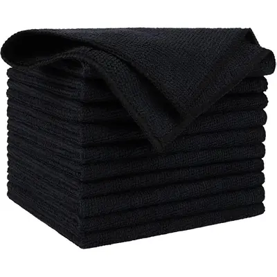Microfiber Cleaning Cloth Black 10PK, Microfiber Towels for Cars, Premium Wash Cloths, Dusting Cloth Lint Free Cleaning Rags for SUVs, House, Kitchen, Window, Cleaning Supplies12×12"
