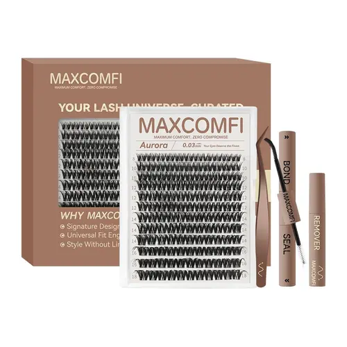 MaxComfi Aurora Natural Cluster Lashes, Beginner-Friendly DIY Eyelash Extensions with Thin Band, Super Soft & Waterproof for a Natural Volume Look