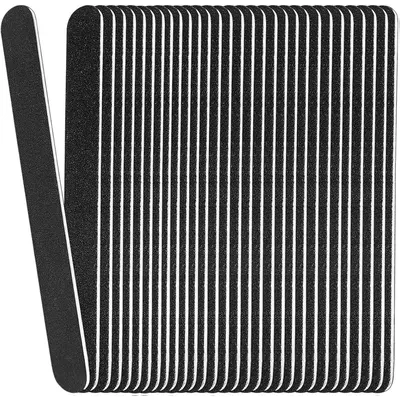 Board Nail Files (24 Pack), 100/180 Grit Wooden Nail File for Natural Nails, 7 Inches Emory Filers Manicure Tool Set Disposable Nail File for Home Salon Black
