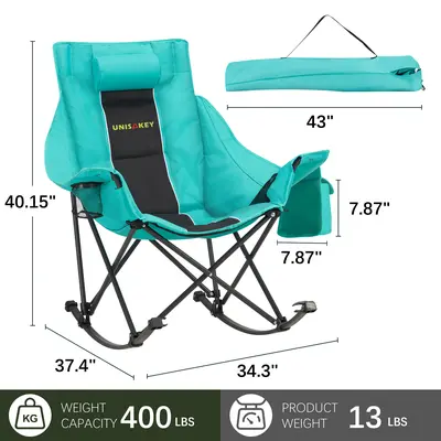 AHB Oversized Rocking Camping Chair - 400lbs Capacity, 600D Oxford Fabric, Large Size with Headrest & Cup Holder, Easy Fold Portable, Rugged Use, Premium Outdoor Chair, for Backyard, Beach, Green summervibes Furniture, Outdoor Folding Chairs,outdoorfurnit