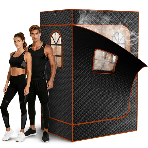 Lilypelle 2 Person Portable Sauna Box, Extra Large Portable Steam Sauna for Home,5-Layer Insulated Home Sauna with 2 ×1200W Steamers, 9 Temperature Levels Full Body Sauna,2 Folding Chair,Remote Control summerwins