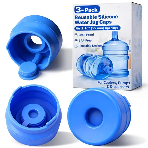 3 & 5 Gallon Water Jug Caps, Non-Spill Leak Free Silicone Covers for Indoor & Outdoor Use, BPA Free Food Grade - Pack of 3 summerwins