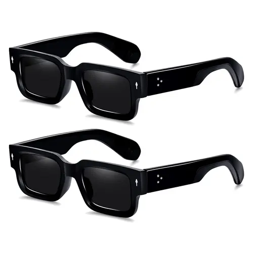 Unisex 2PCS Full Rim Chunky Plastic Bold Frame Sunglasses - UV400 Protection, Aesthetic Beach-Themed Men's Sunglasses, Accessories for Women, Glasses for Women, Womens Gifts, Ideal for Casual Outings & Beach Days