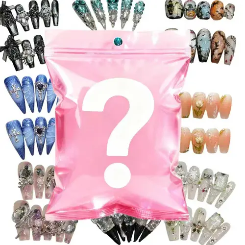 YR Handmade Press-On Nails 20-Set Assorted Styles, Reusable Acrylic Nail Set with Iridescent Glitter, Adjustable S/M/L Sizes - Womens Gifts