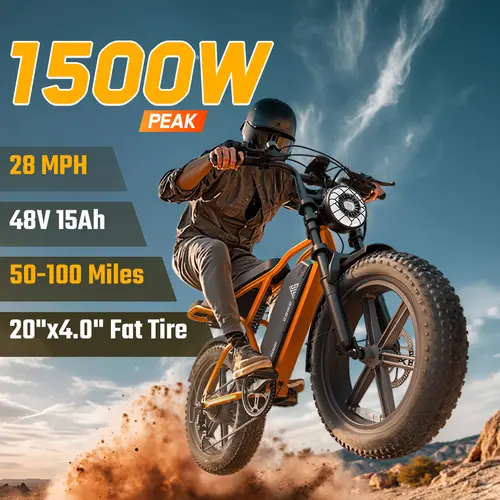 【TST Ebike】Summervibes Electric Bike Peak Power 1500W Full Suspension Top Speed 28 MPH 50-100 Miles Range 48V 15Ah Removable Battery 2-Seater Design LED Headlights 20Inch All-Terrain Fat Tires UL2849 Certified Max Load 450 pounds Light off-road Ebike