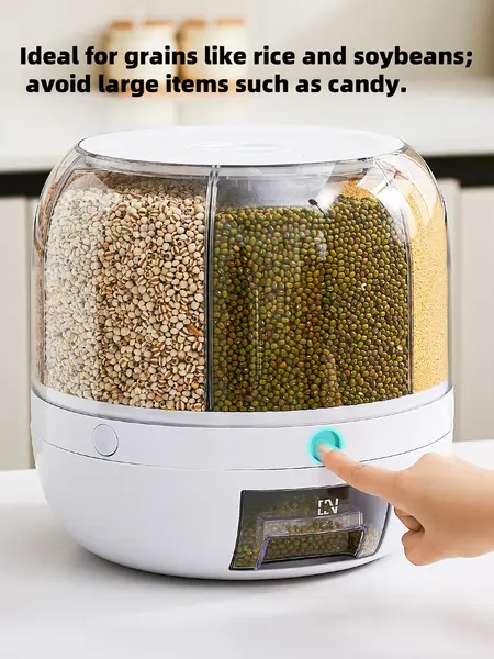 UFORU 6-Grid Rotating Grain Storage Container Dispenser, 360° Rice & Small Grain Organizer, One-Click Output Food Dispenser for Rice, Beans & Small Grains Only, Check Dimensions Before Purchase,dealsforyou#SummerWins