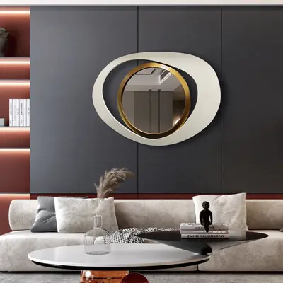 Homary One Piece Modern Asymmetrical Geometric Glass Wall-Mounted Accent Mirror, 18"x24" Warm White-Gold Elegant Mirrors, Gold-Toned Room & Wall Decor for Living Room, Bedroom
