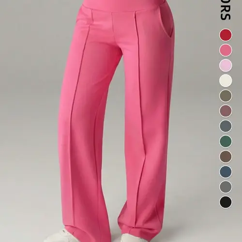 Women's Plain Loose Straight Leg Pants, Wide Leg High Waisted Sportswear Athletic Sporty Casual Sweatpants with Pockets, Athleisure Bottoms, Casual Comfy Sporty, Daily Wear [Fits Small - Size Up Recommended]