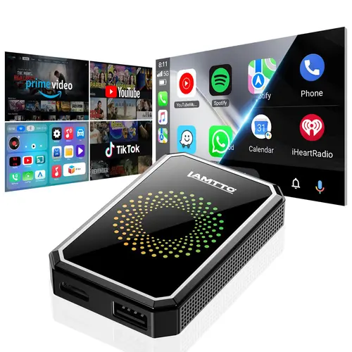 【Check Compatibility】LAMTTO 2026 Wired to Wireless CarPlay Adapter Supports Netflix/YouTube/TikTok via Hotspot on Car TouchScreen , Not for Tesla/BMW or Wireless CarPlay, Auto Bluetooth –Perfect Tech Gift for Car Lovers CarPlay Dongle