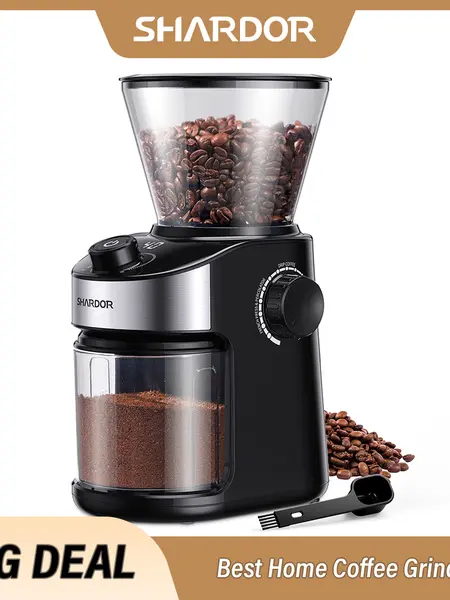 SHARDOR Burr Coffee Grinder 3.0, 32 Grind Settings for Espresso, Pour Over, Drip, and French Press, Adjustable Timer, Easy-Clean Chamber for Home Brewing