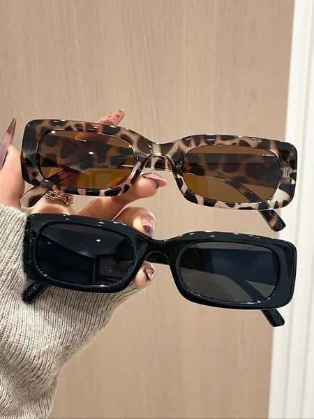 Women's Vintage Multicolor Trendy Rectangular Casual Plastic Frame Sunglasses, Trendy Shades, Perfect for Daily Wear, Driving, Fishing, Outdoor Leisure Activities, Stylish Glasses