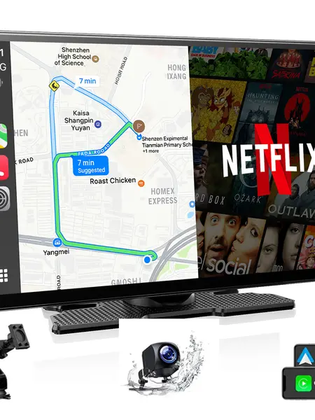 LAMTTO 9" Wireless CarPlay Screen for Old Cars –Add-On Dashboard Display with Built-in Netflix/YouTube/TikTok & 720P Backup Camera Kit Included, No Car Modification Needed, Works on 12-24V Cars Trucks SUVs  - Entertainment That Lasts the Whole Ride