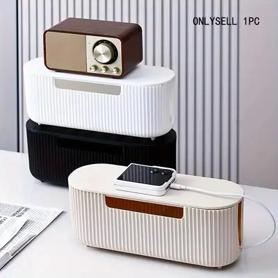Cable Management Box, Plastic Cable Box Organizer with Lid for Wires, Power Strips, Surge Protectors, Extension Cord Hidden Covers Office Desk Accessories Home Office Desk and Floor Work Organizer, Cord Storage
